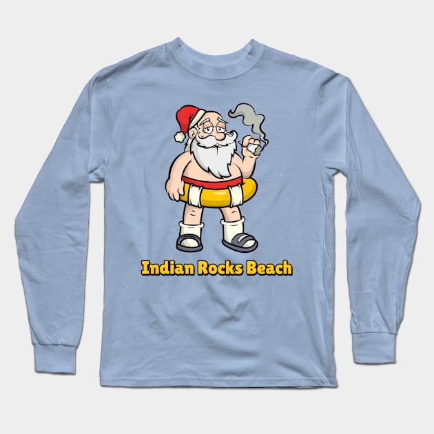 Indian Rocks Beach Funny Lazy and Naked Santa Clause Smoking a Joint with a Swim Tube Around Him, Funny Christmas Gift Long Sleeve T-Shirt by AbsurdStore